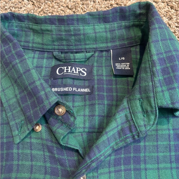 Chaps Flannel Men’s Size L Large Green Blue - Picture 2 of 2